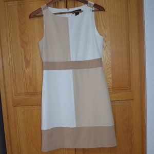 White House Black Market Color Block Dress Size 2 Beige Tan White Straight Shift